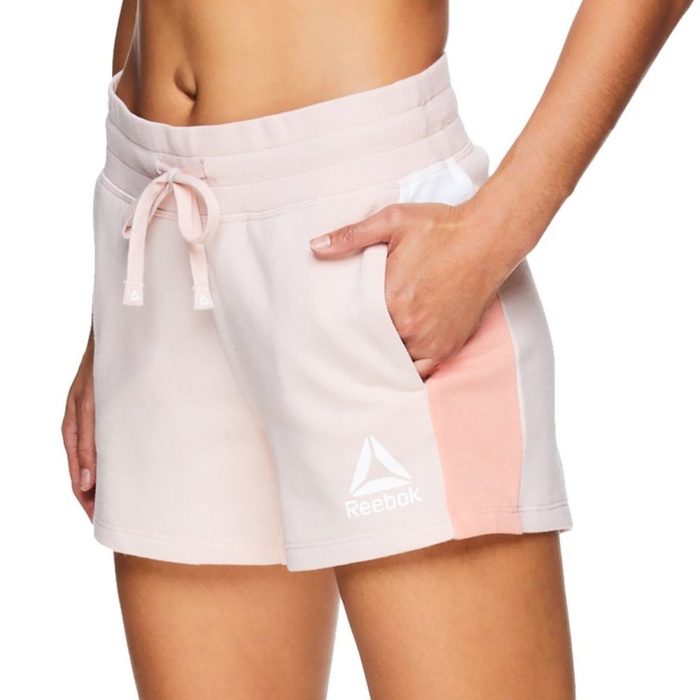 Reebok Womens Journey Color Block French Terry Shorts with Pockets,  Rose XL